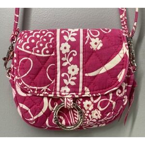 Vera Bradley Saddle Up Twirly Birds Womens Pink Crossbody Quilted Purse 5x5.5x1"